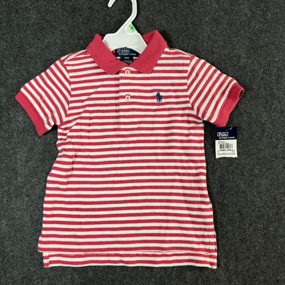 Polo Ralph Lauren Kids Red White Striped Cotton Pique Polo Shirt 18M NWT